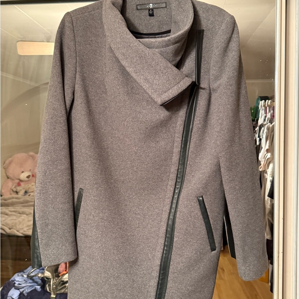 7 For All Mankind Gray Asymmetrical Trench Coat
